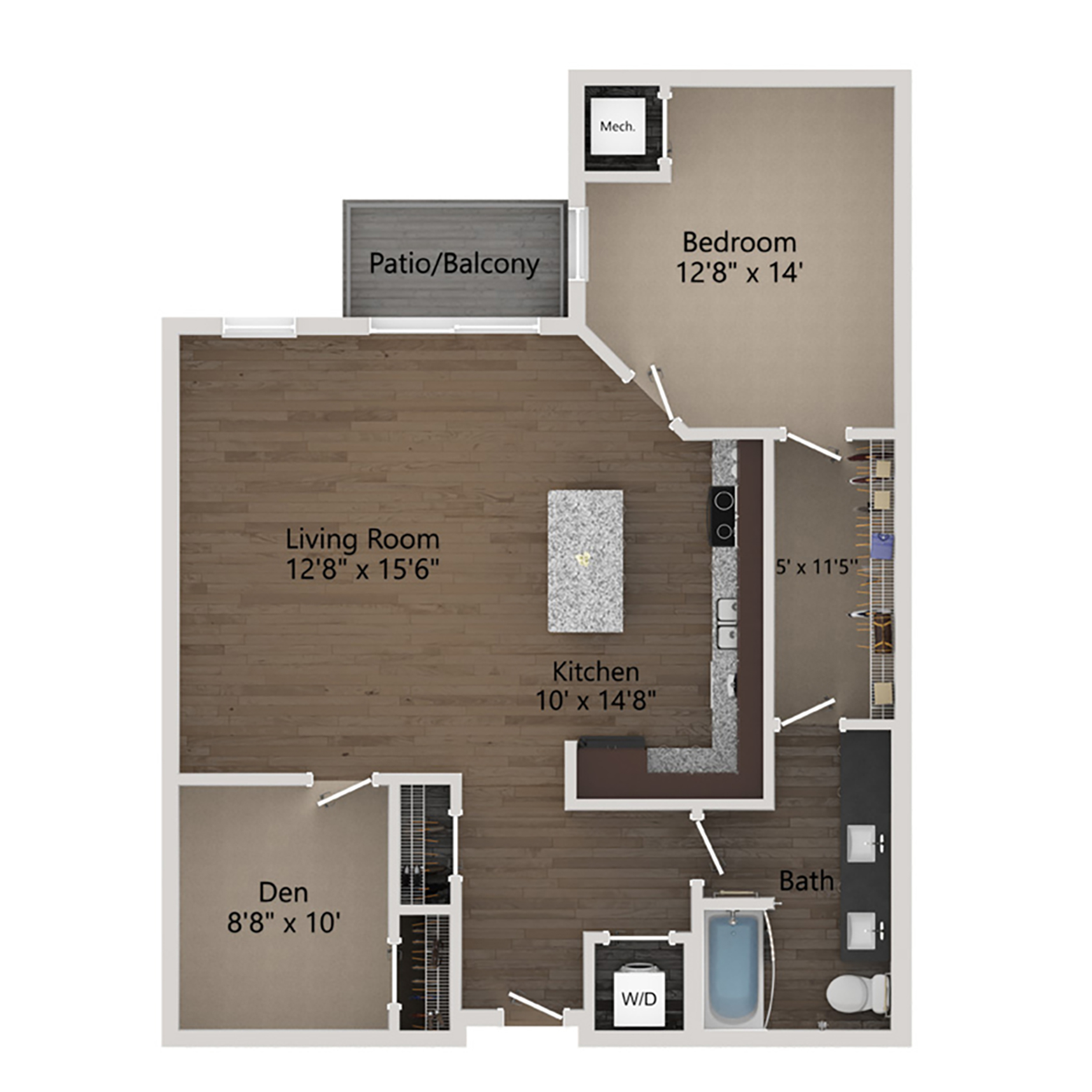 1 bedroom and 1 den floorplan