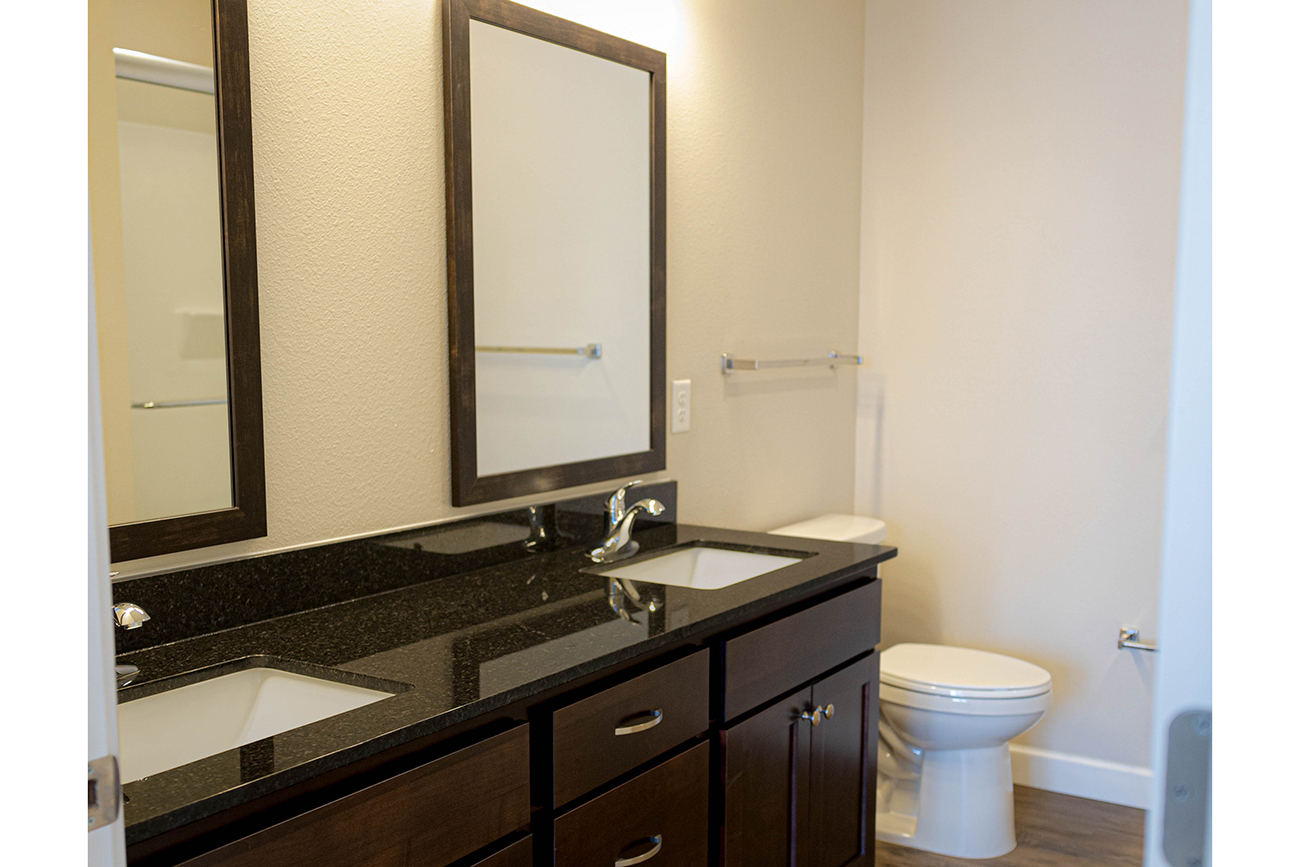 Select homes feature double sinks and vanities